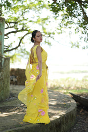 Primrose Glow (Pure Chiffon Hand Painted Saree)