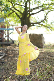 Primrose Glow (Pure Chiffon Hand Painted Saree)