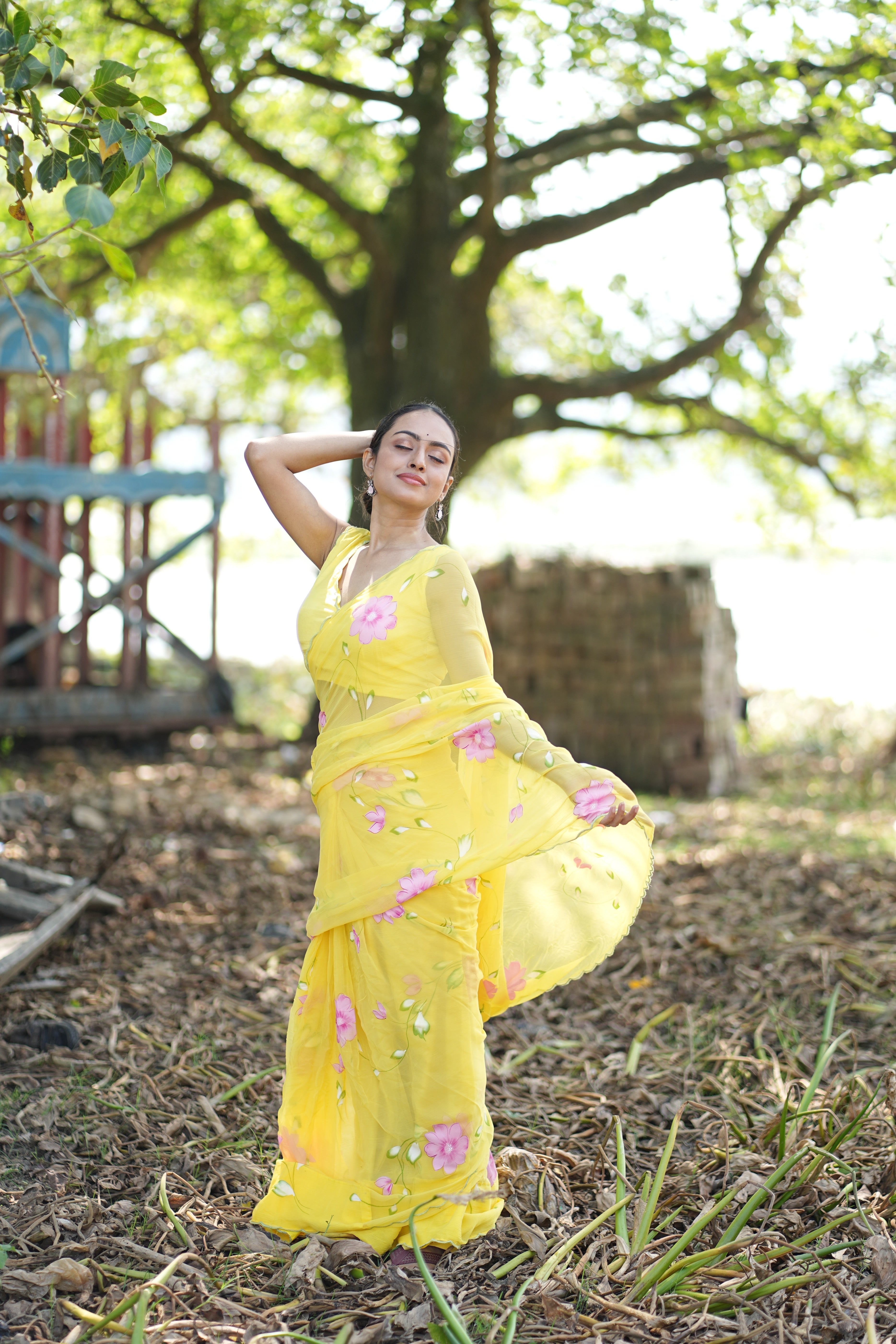 Primrose Glow (Pure Chiffon Hand Painted Saree)