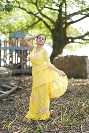 Primrose Glow (Pure Chiffon Hand Painted Saree)