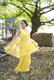Primrose Glow (Pure Chiffon Hand Painted Saree)