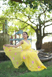 Primrose Glow (Pure Chiffon Hand Painted Saree)