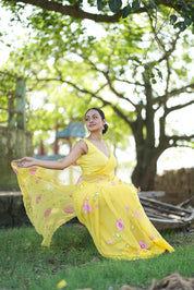 Primrose Glow (Pure Chiffon Hand Painted Saree)