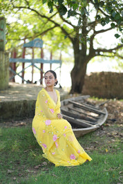 Primrose Glow (Pure Chiffon Hand Painted Saree)