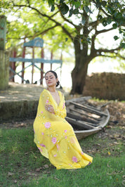 Primrose Glow (Pure Chiffon Hand Painted Saree)