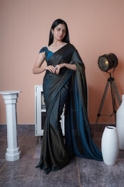 Satin Sheen - Satin Silk Saree (Grey & Blue)