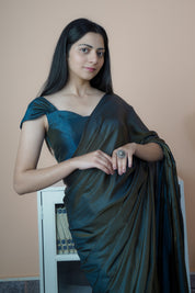 Satin Sheen - Satin Silk Saree (Grey & Blue)