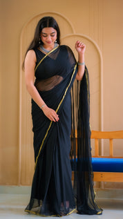 Eclipse Glow (Black Chiffon Zari border Saree)