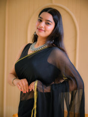 Eclipse Glow (Black Chiffon Zari border Saree)