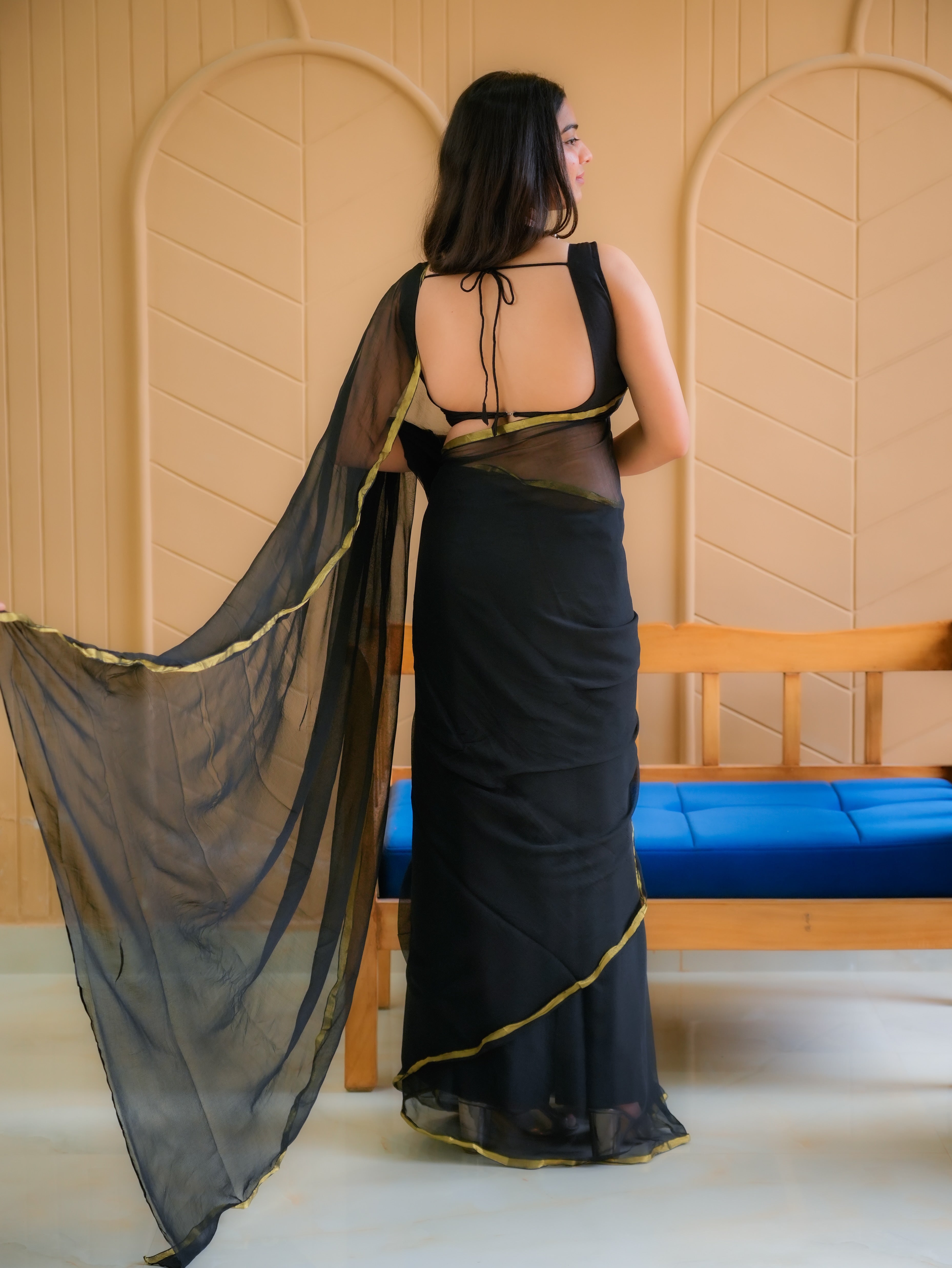 Eclipse Glow (Black Chiffon Zari border Saree)