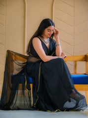 Eclipse Glow (Black Chiffon Zari border Saree)