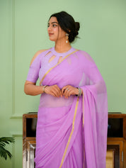 Mauve Glow  (Lavendar Chiffon Zari Border Saree)