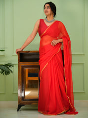 Rosé Gleam (Zari Border Chiffon Saree)