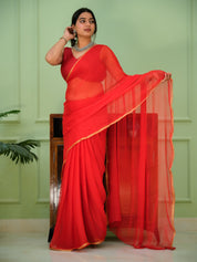 Rosé Gleam (Zari Border Chiffon Saree)