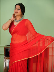 Rosé Gleam (Zari Border Chiffon Saree)