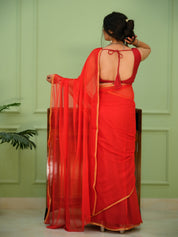 Rosé Gleam (Zari Border Chiffon Saree)