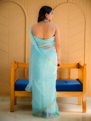 Cyan Glow (Cyan Chiffon Zari Border Saree)