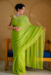 Forest Glint (Green Chiffon Zari Border Saree)