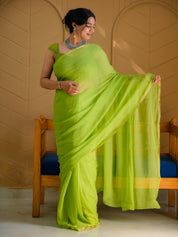 Forest Glint (Green Chiffon Zari Border Saree)