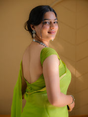 Forest Glint (Green Chiffon Zari Border Saree)