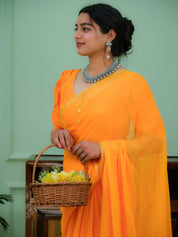 Golden Hush (Orange Chiffon Zari Border Chiffon Saree)