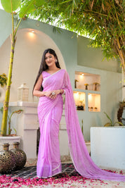 Breezy Blossom (Handblock Chiffon Saree)