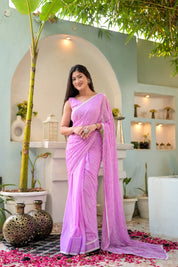 Breezy Blossom (Handblock Chiffon Saree)