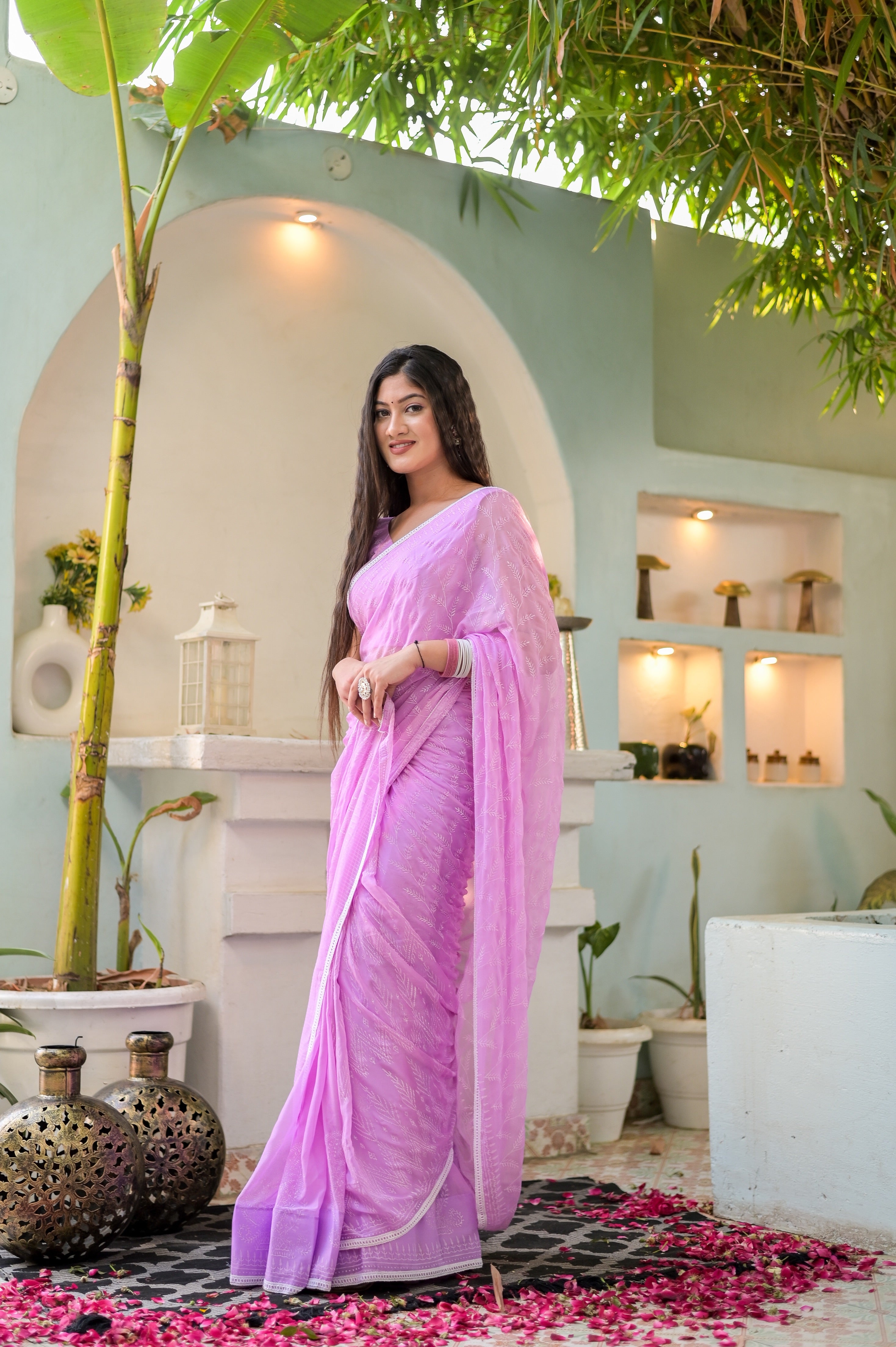 Breezy Blossom (Handblock Chiffon Saree)