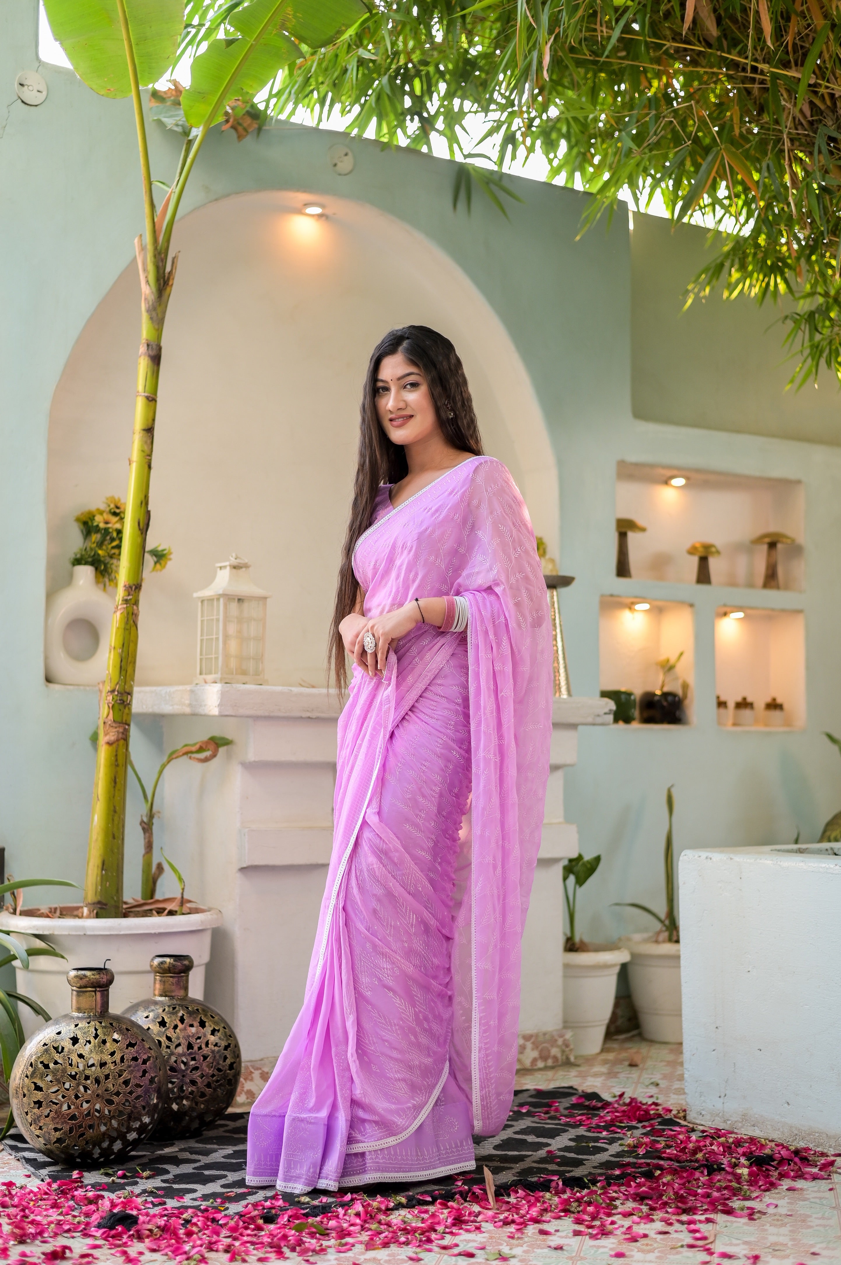 Breezy Blossom (Handblock Chiffon Saree)