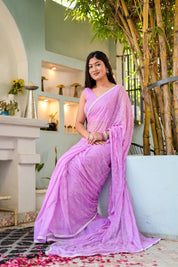 Breezy Blossom (Handblock Chiffon Saree)