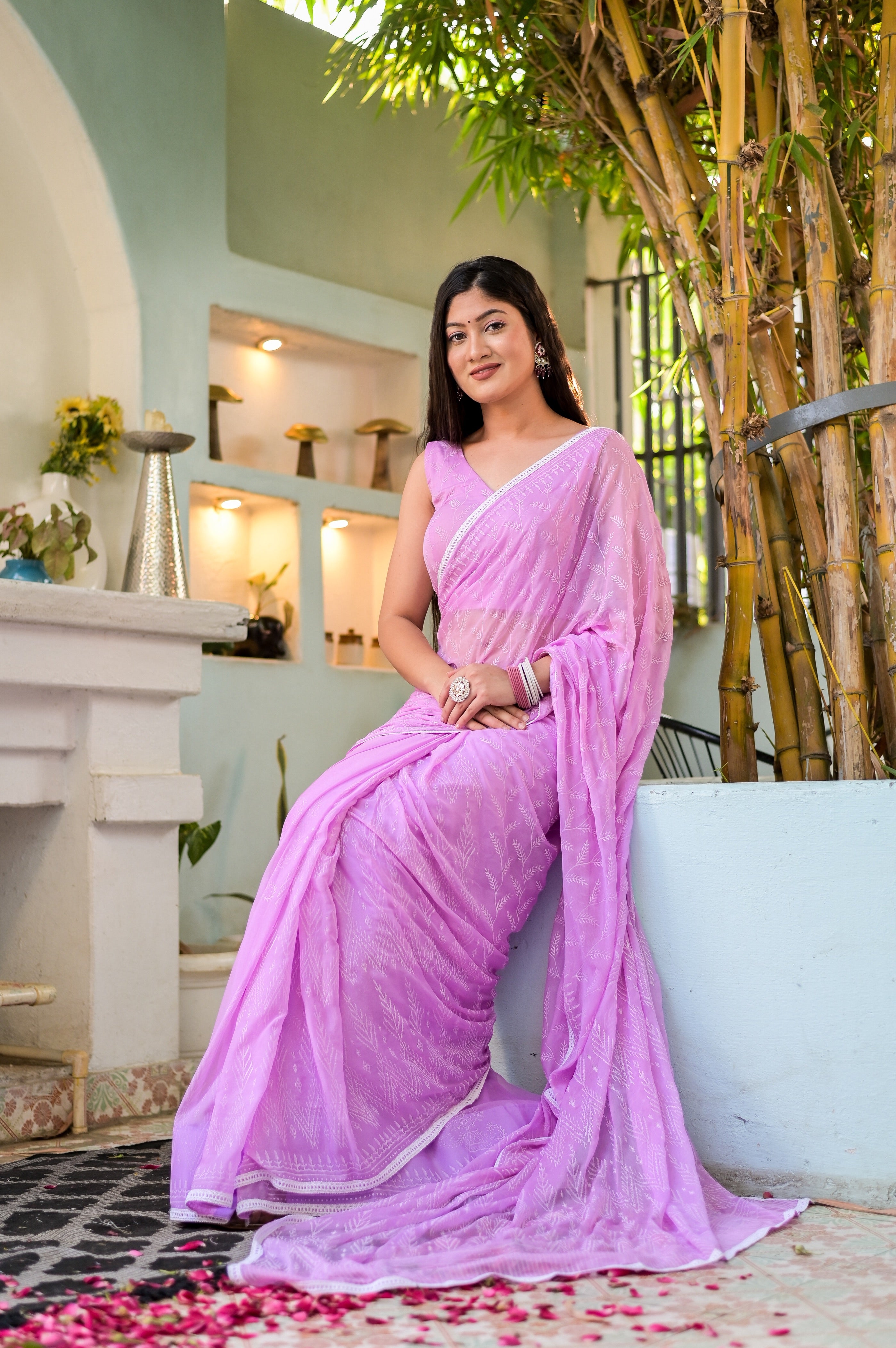 Breezy Blossom (Handblock Chiffon Saree)