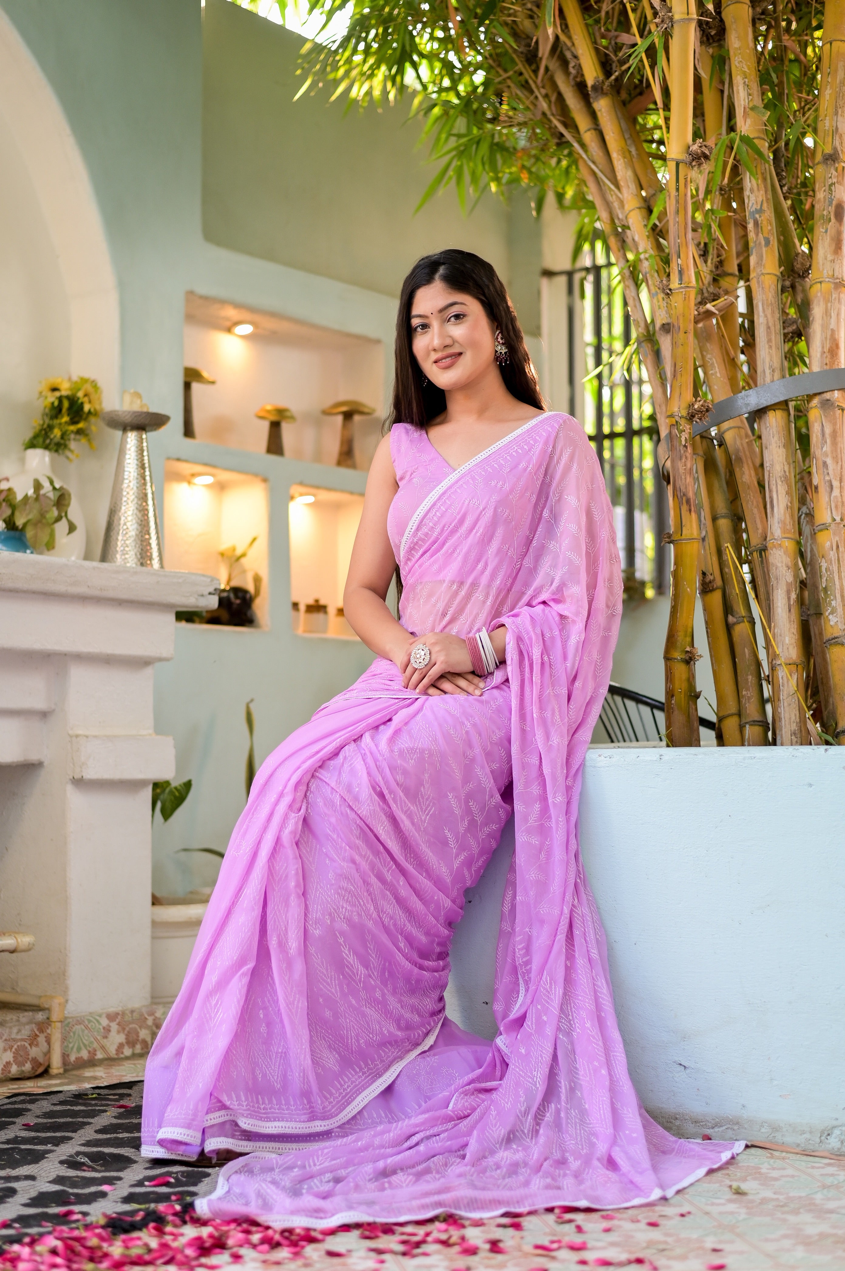 Breezy Blossom (Handblock Chiffon Saree)
