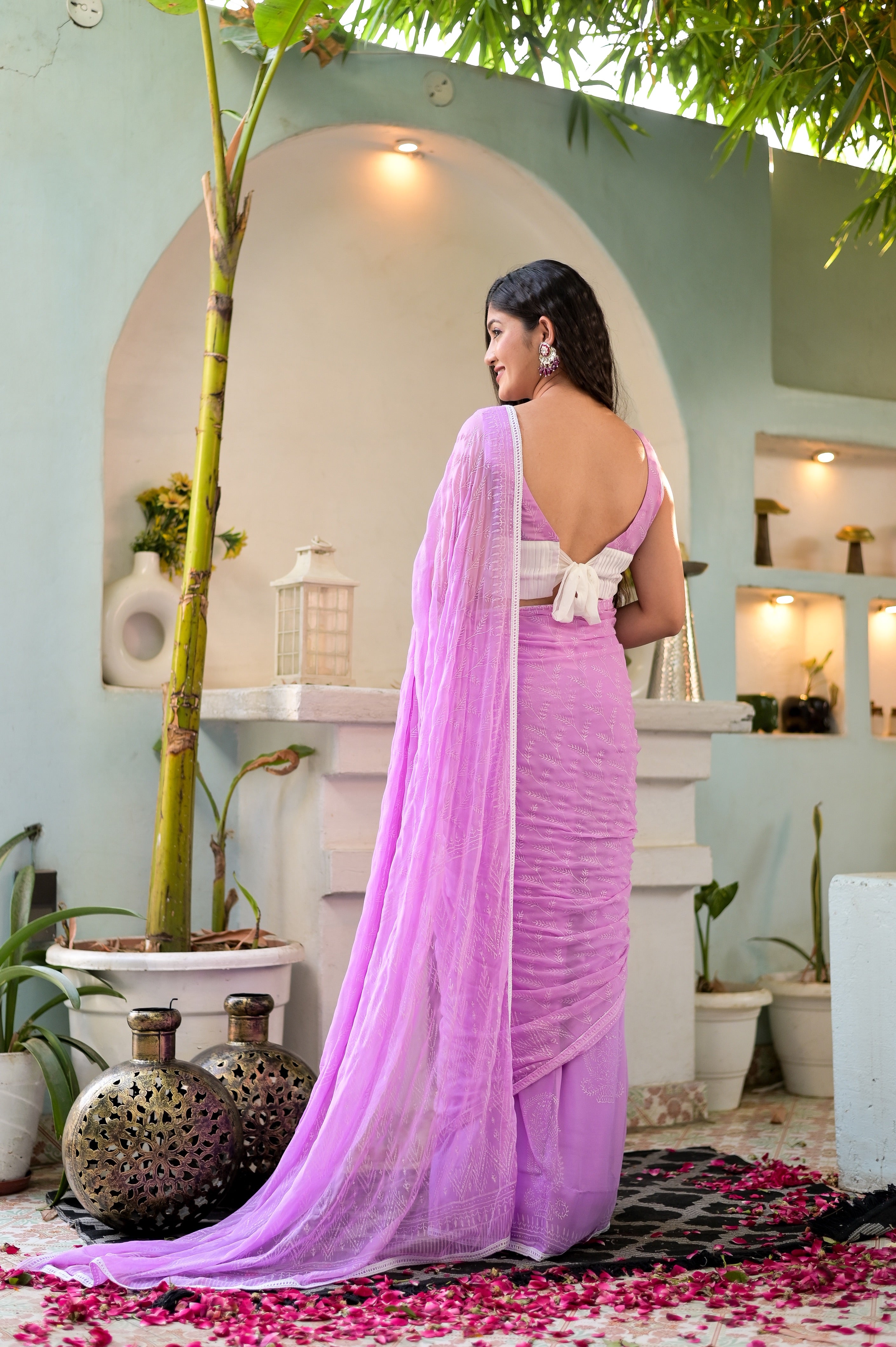 Breezy Blossom (Handblock Chiffon Saree)