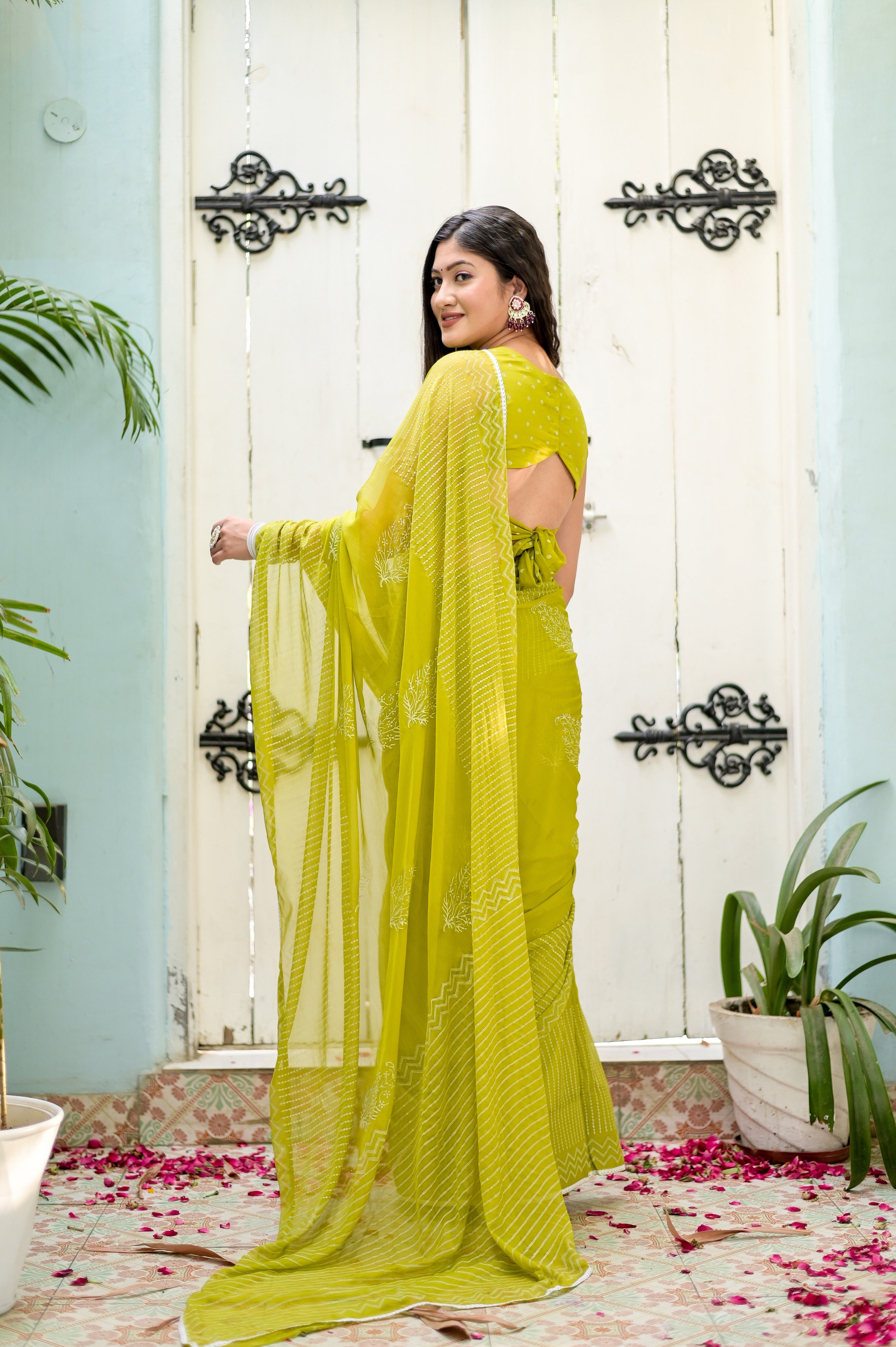Springtime Serenade (Handblock Printed Chiffon Saree)