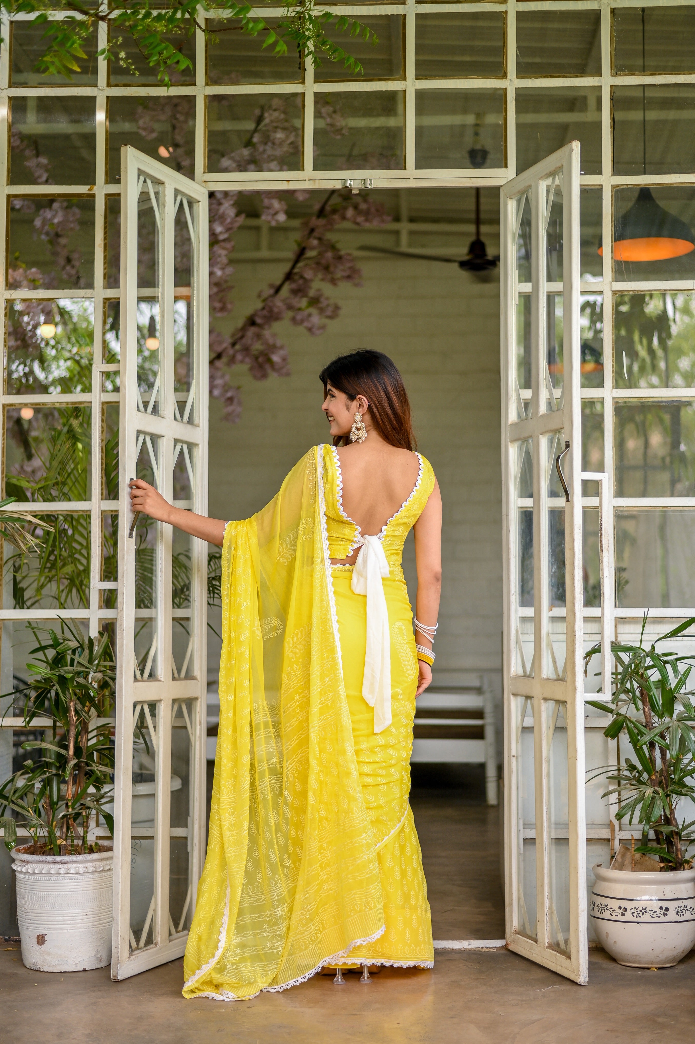 Sunshine Bloom Chiffon Saree (Handblock printed Chiffon Saree)