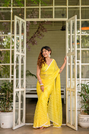 Sunshine Bloom Chiffon Saree (Handblock printed Chiffon Saree)