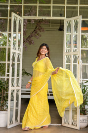 Sunshine Bloom Chiffon Saree (Handblock printed Chiffon Saree)