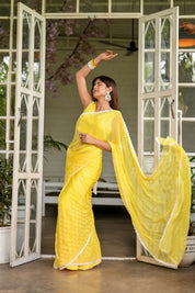 Sunshine Bloom Chiffon Saree (Handblock printed Chiffon Saree)