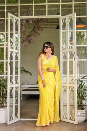 Sunshine Bloom Chiffon Saree (Handblock printed Chiffon Saree)