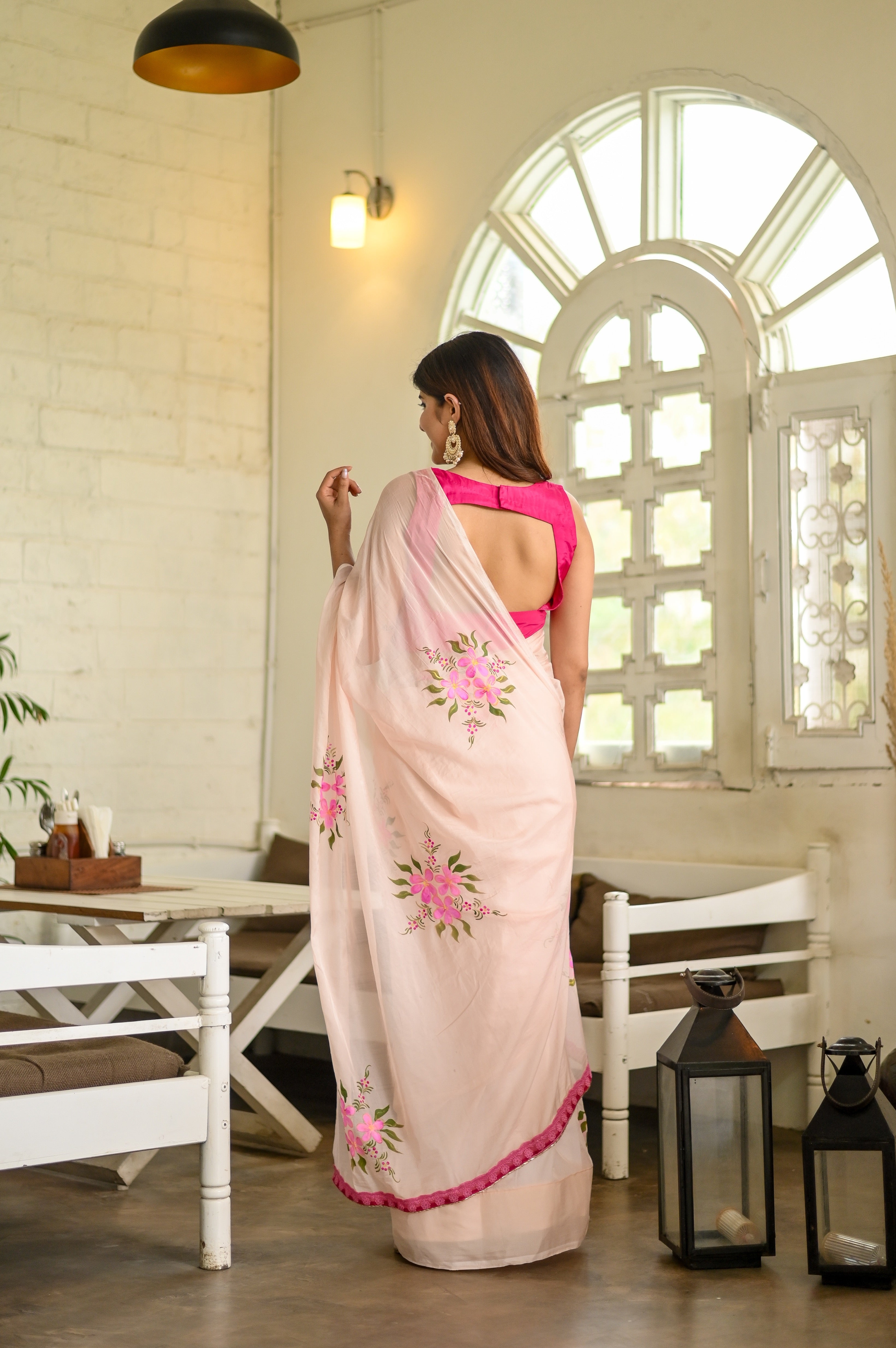 Blushing Brushstrokes (Handpainted Pure Viscose  Organza  Saree)