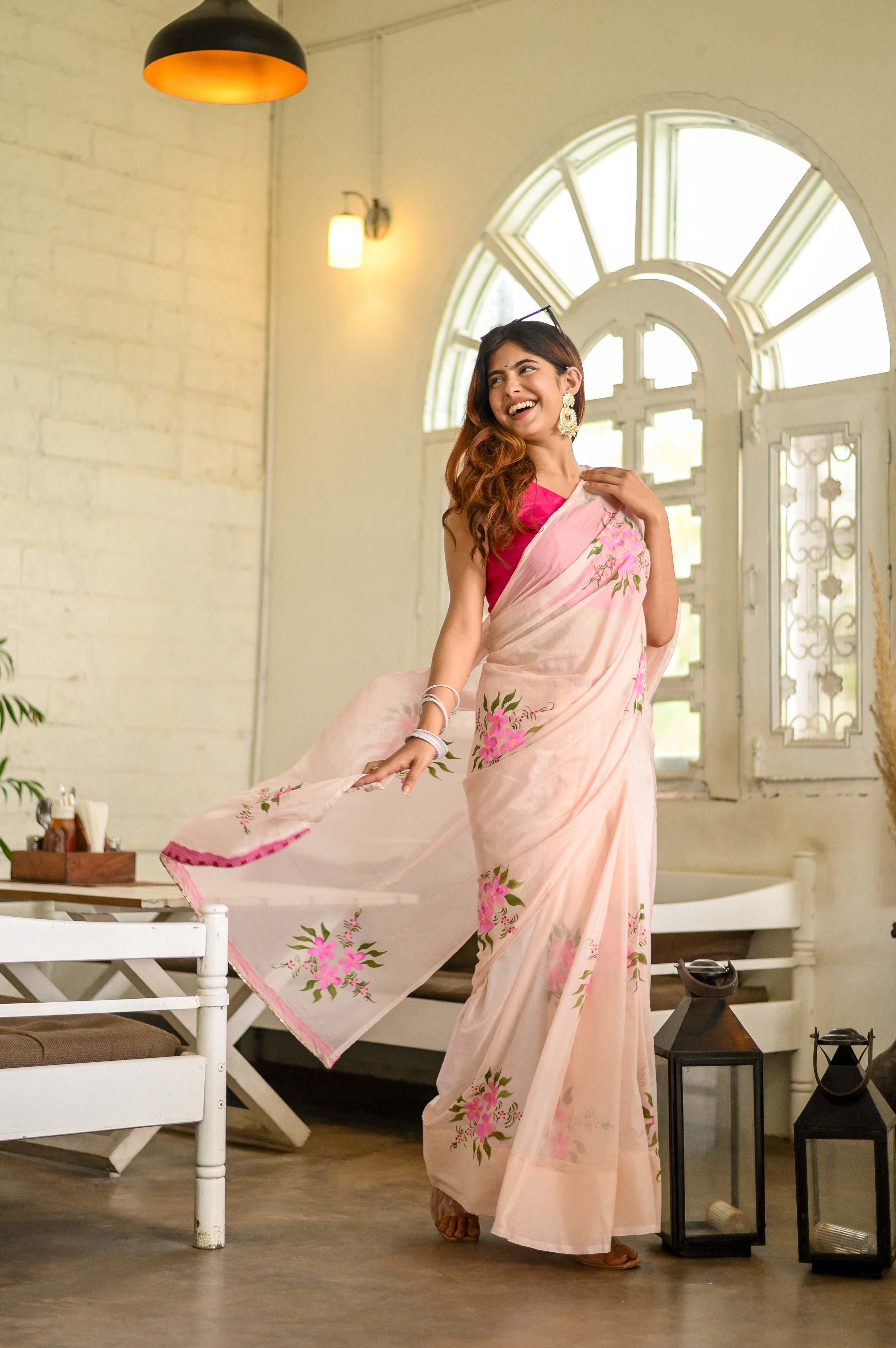 Blushing Brushstrokes (Handpainted Pure Viscose  Organza  Saree)