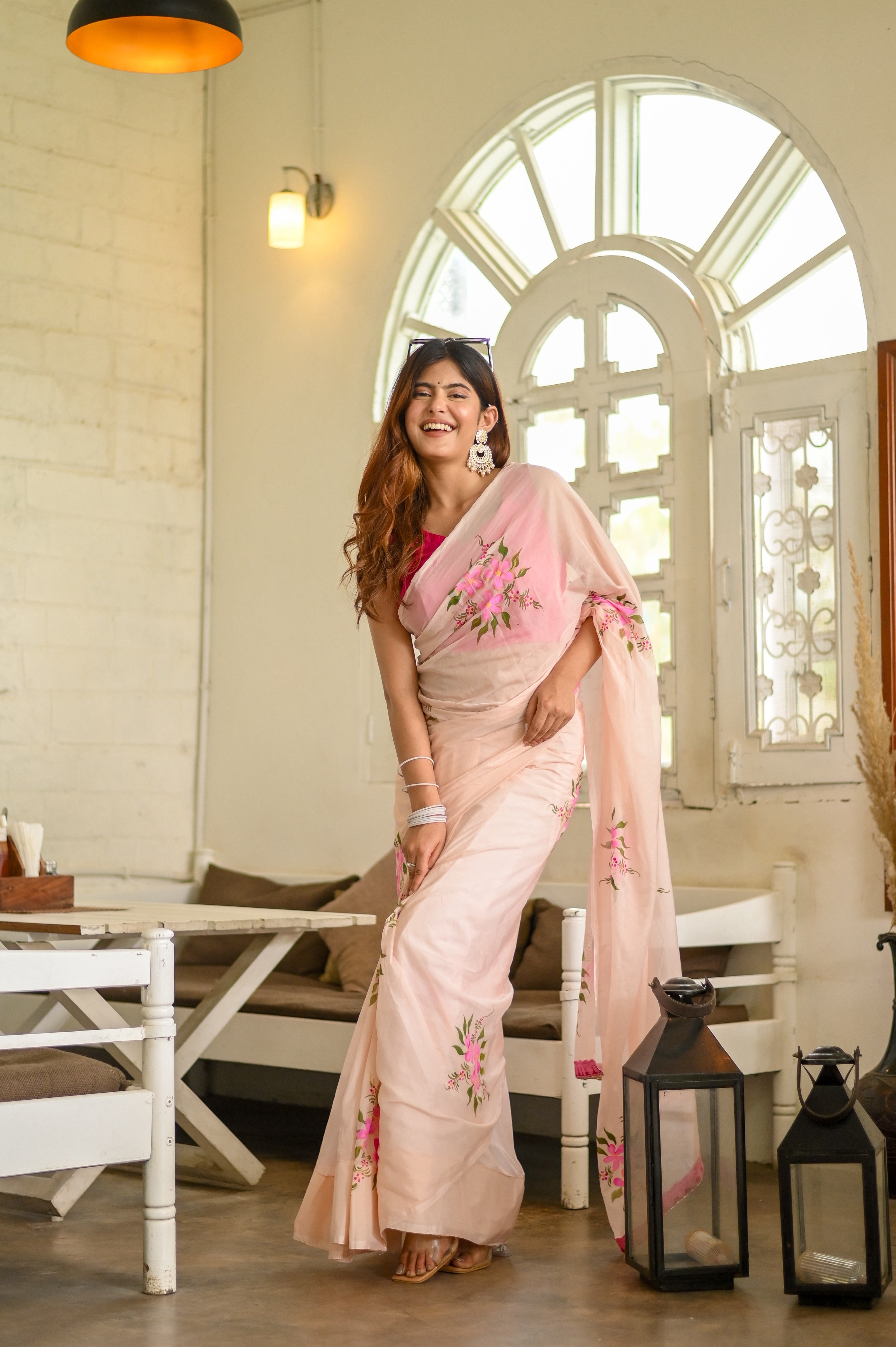Blushing Brushstrokes (Handpainted Pure Viscose  Organza  Saree)