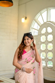 Blushing Brushstrokes (Handpainted Pure Viscose  Organza  Saree)