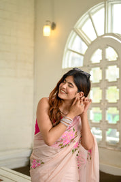 Blushing Brushstrokes (Handpainted Pure Viscose  Organza  Saree)