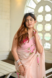 Blushing Brushstrokes (Handpainted Pure Viscose  Organza  Saree)