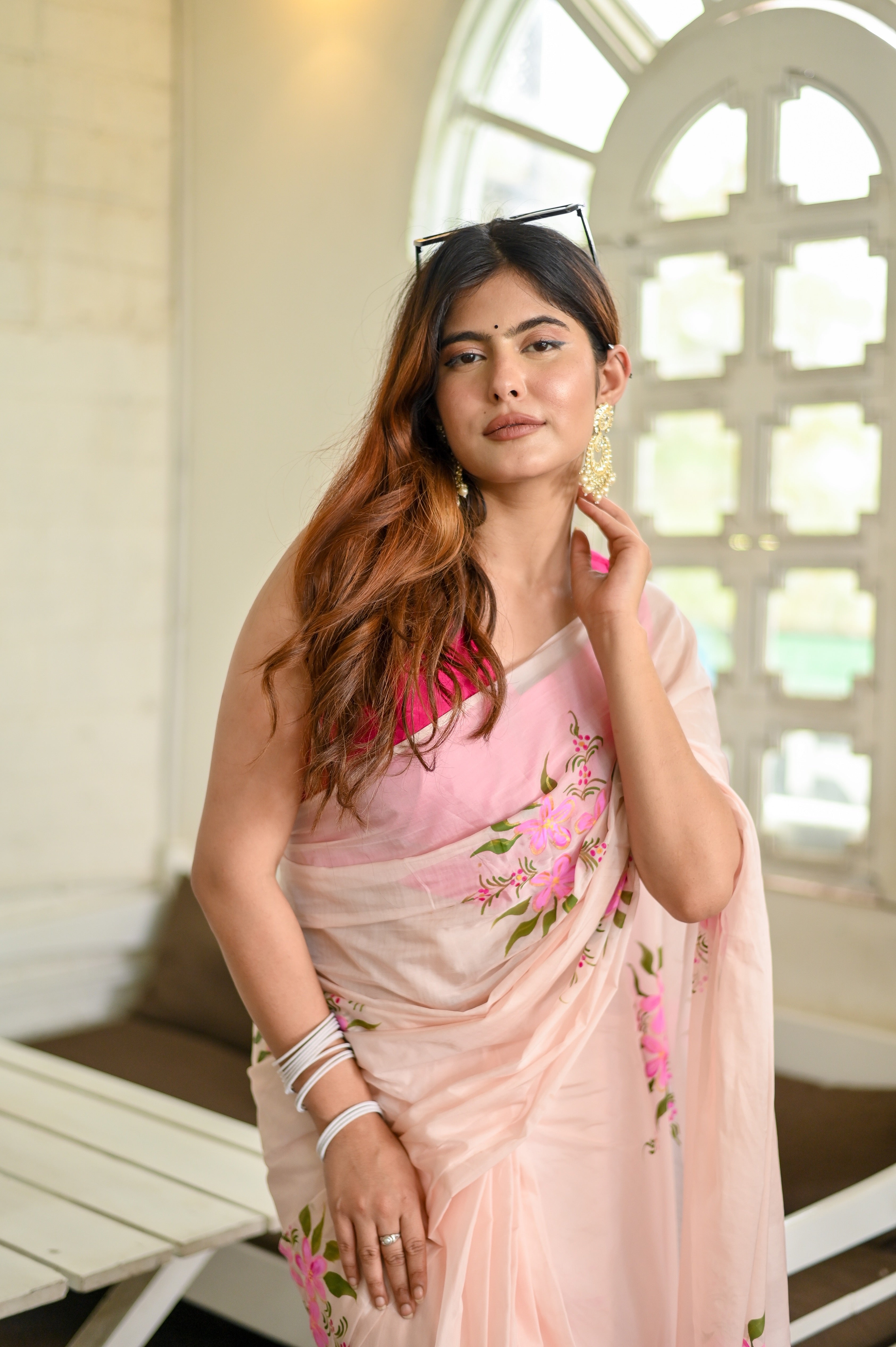 Blushing Brushstrokes (Handpainted Pure Viscose  Organza  Saree)