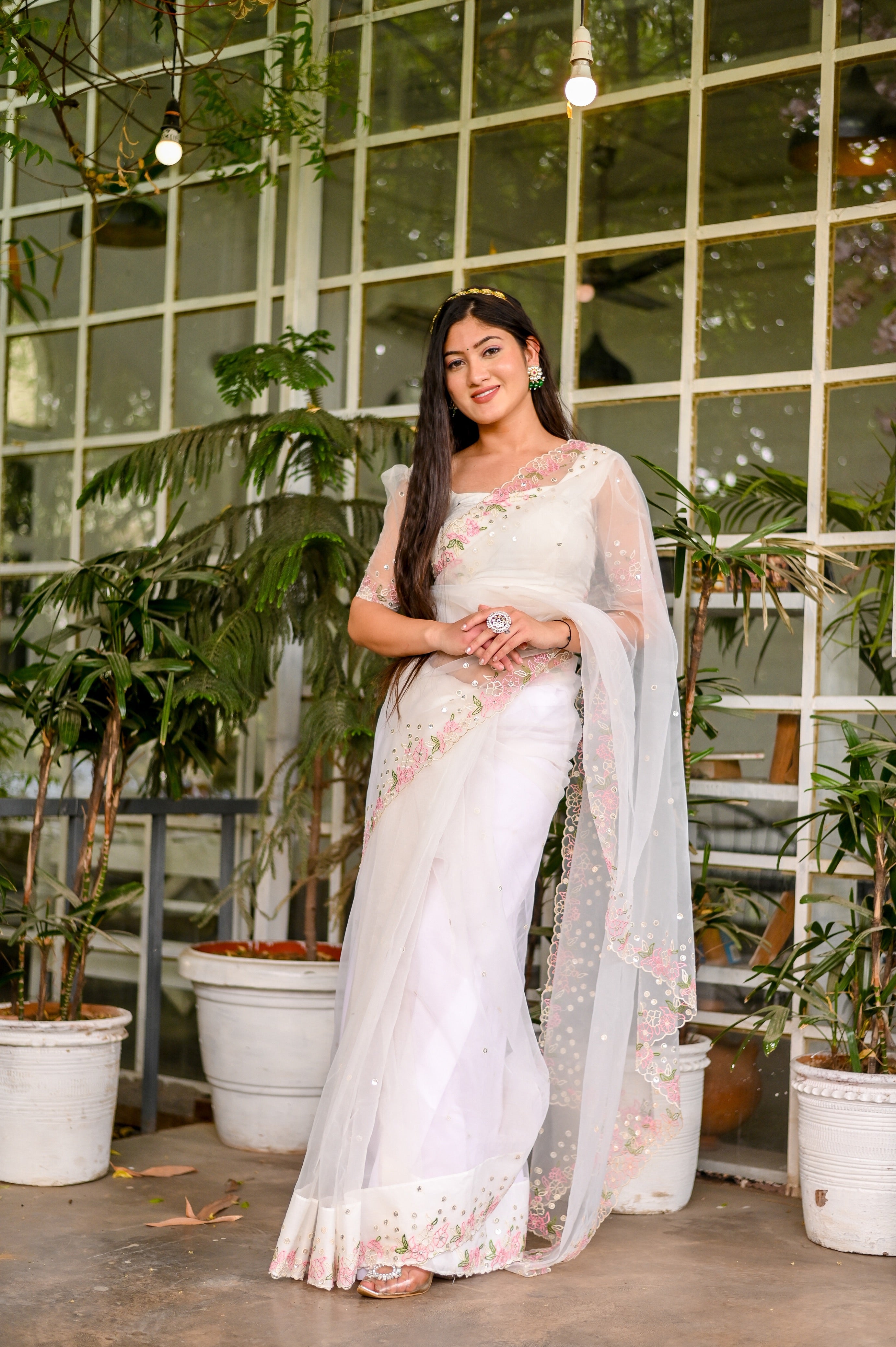 White Whisper (Embroidered Saree in Viscose Organza)