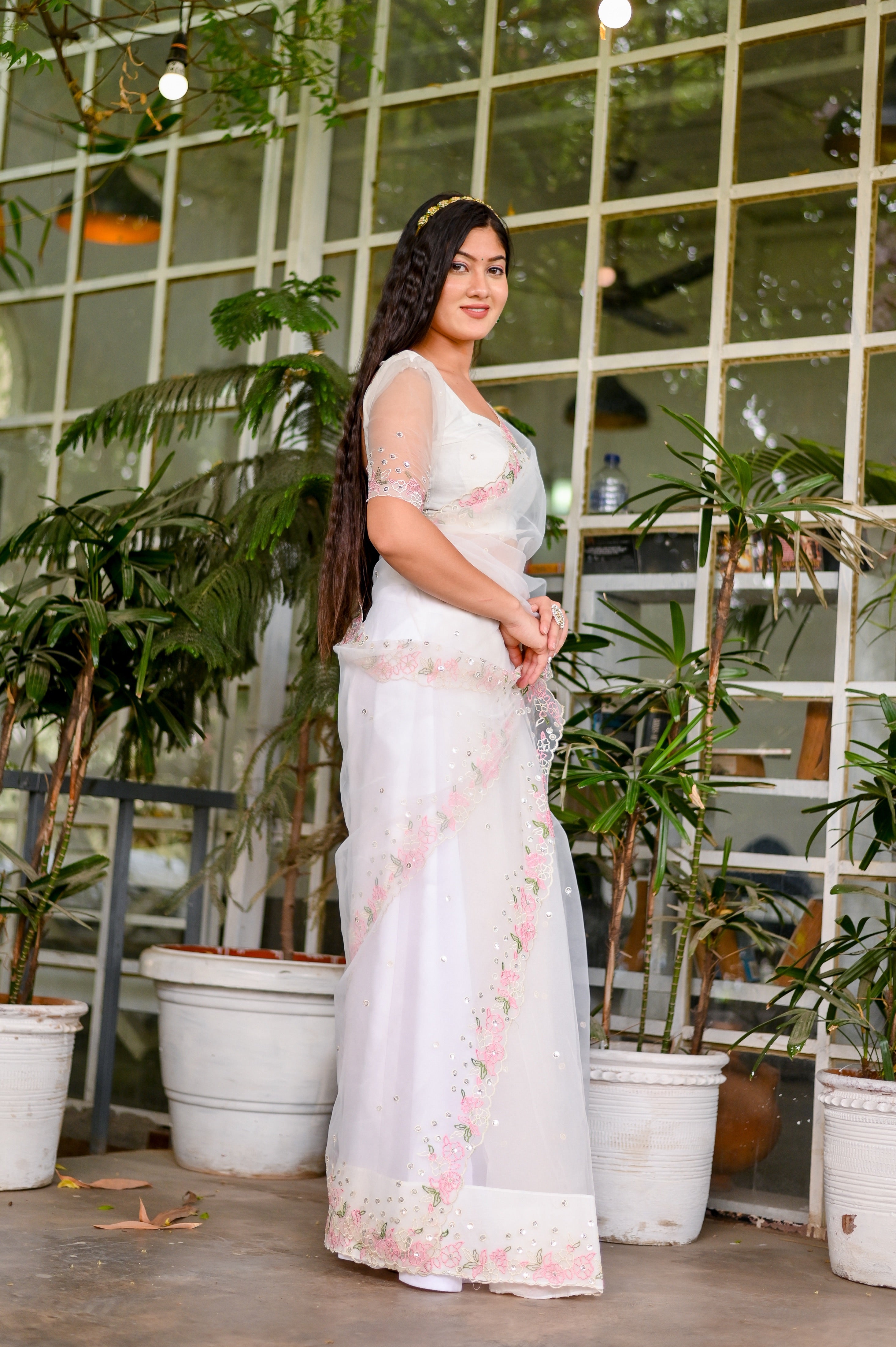 White Whisper (Embroidered Saree in Viscose Organza)