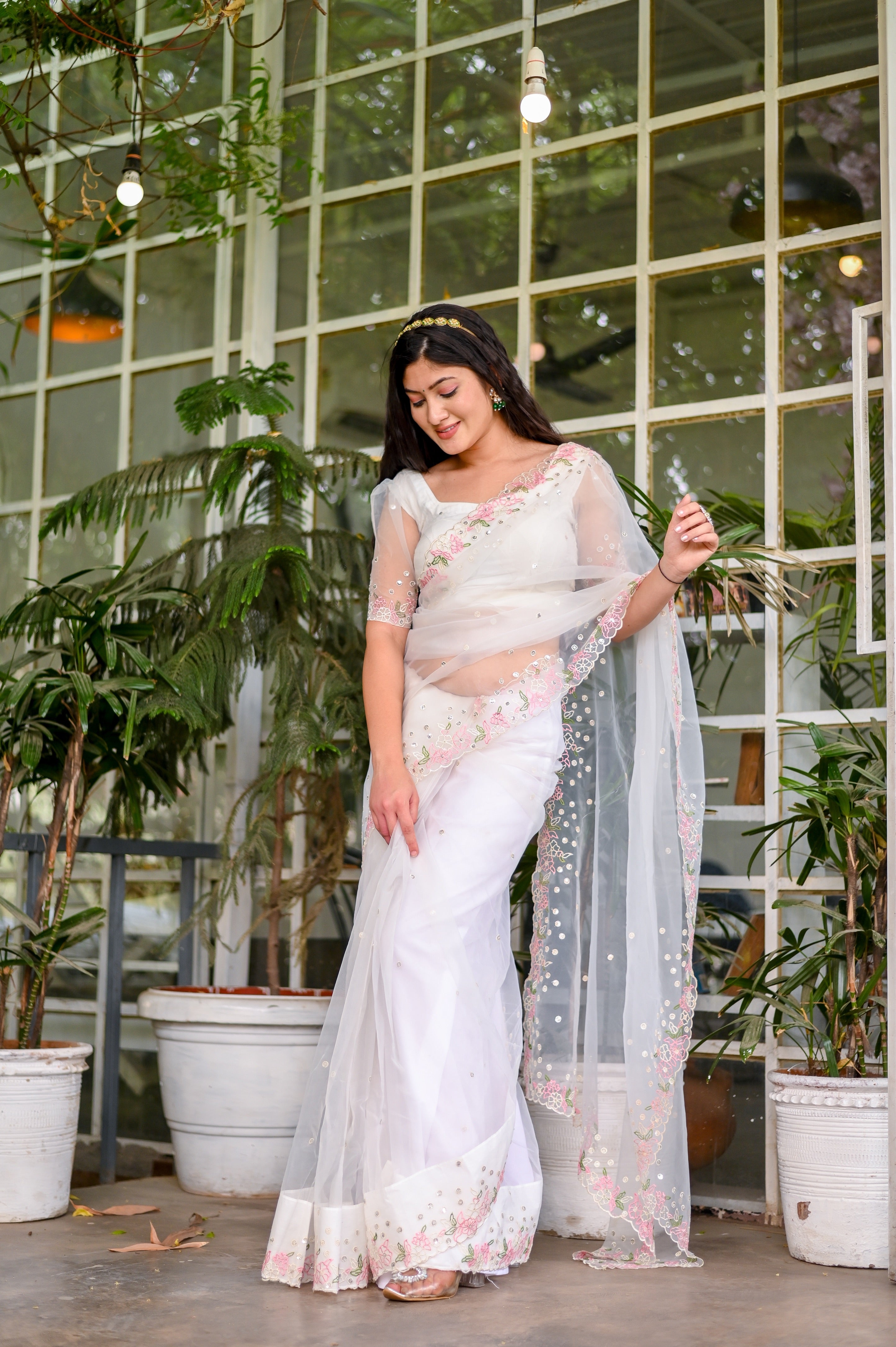 White Whisper (Embroidered Saree in Viscose Organza)