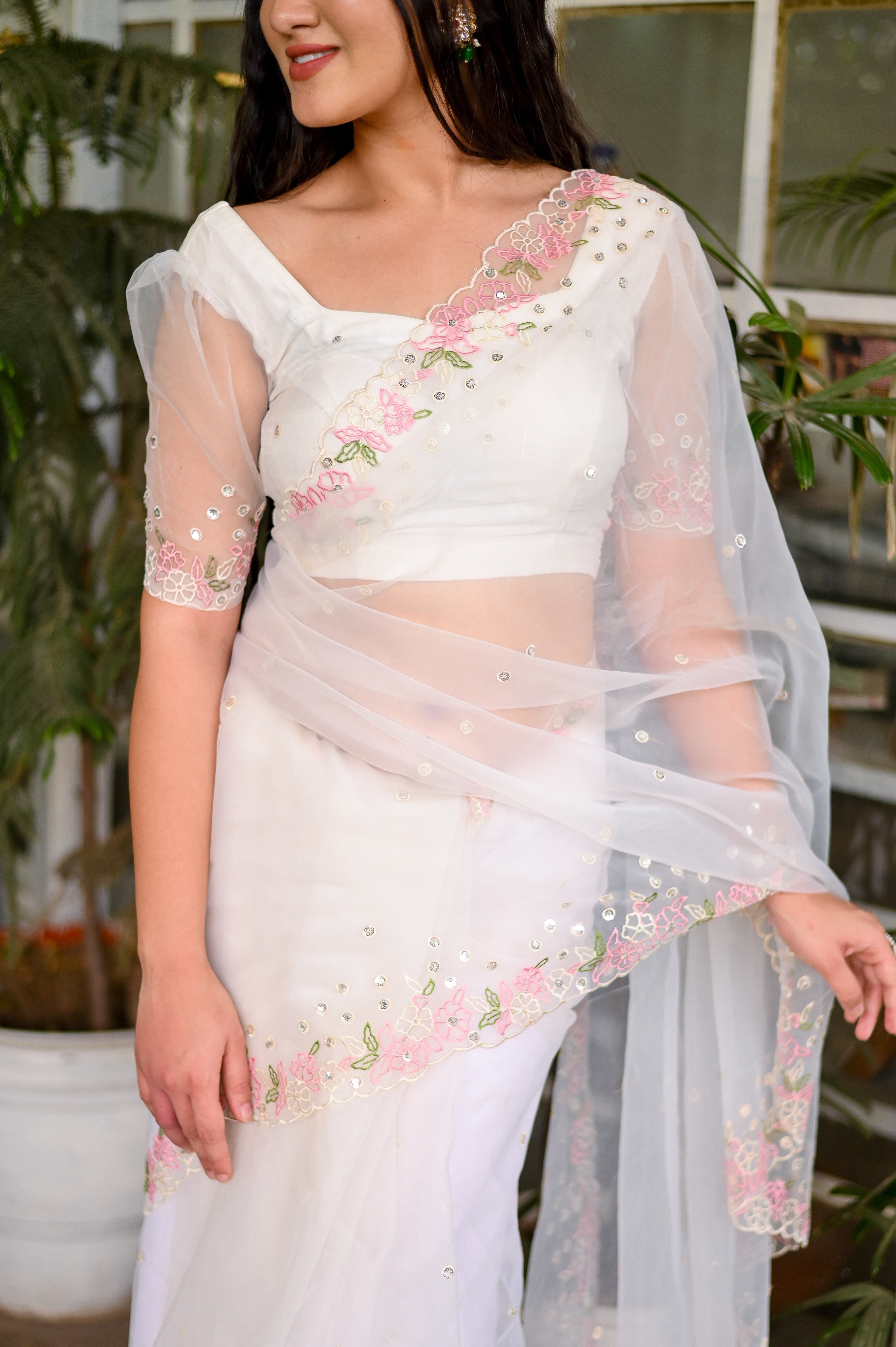 White Whisper (Embroidered Saree in Viscose Organza)